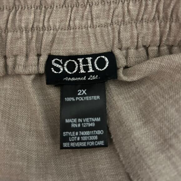 SOHO Apparel Crop Wide Leg Pants Beige SZ 2X Pull On Elastic Waist Casual Office - Picture 5 of 5